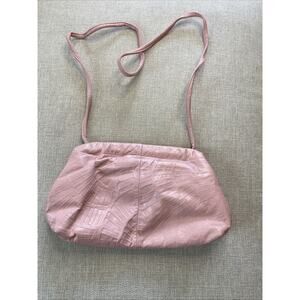 Vintage Pink Leather Clamshell Handbags Crossbody Purse Boho 1970s